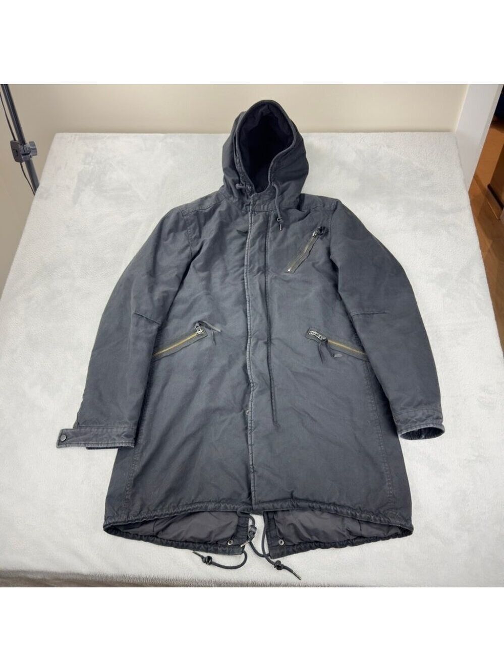 All Saints Men's Size Small Kray Black Parka Made in Turkey British Millerain